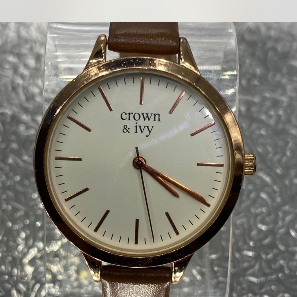 Crown & Ivy Gold and Brown Leather Watch